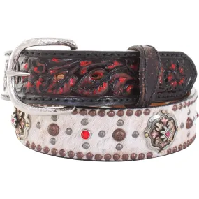 B898 - Roan Hair Crystaled Tooled Belt