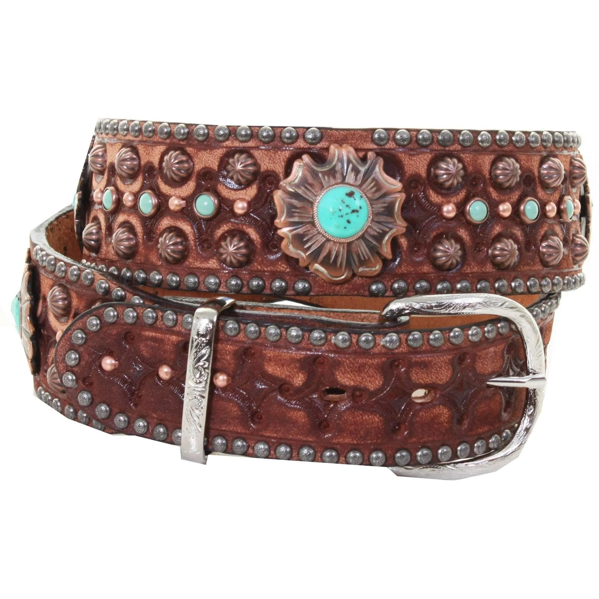 B954 - Mahogany Vintage Studded Belt