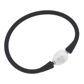 Bali Freshwater Pearl Silicone Bracelet in Black