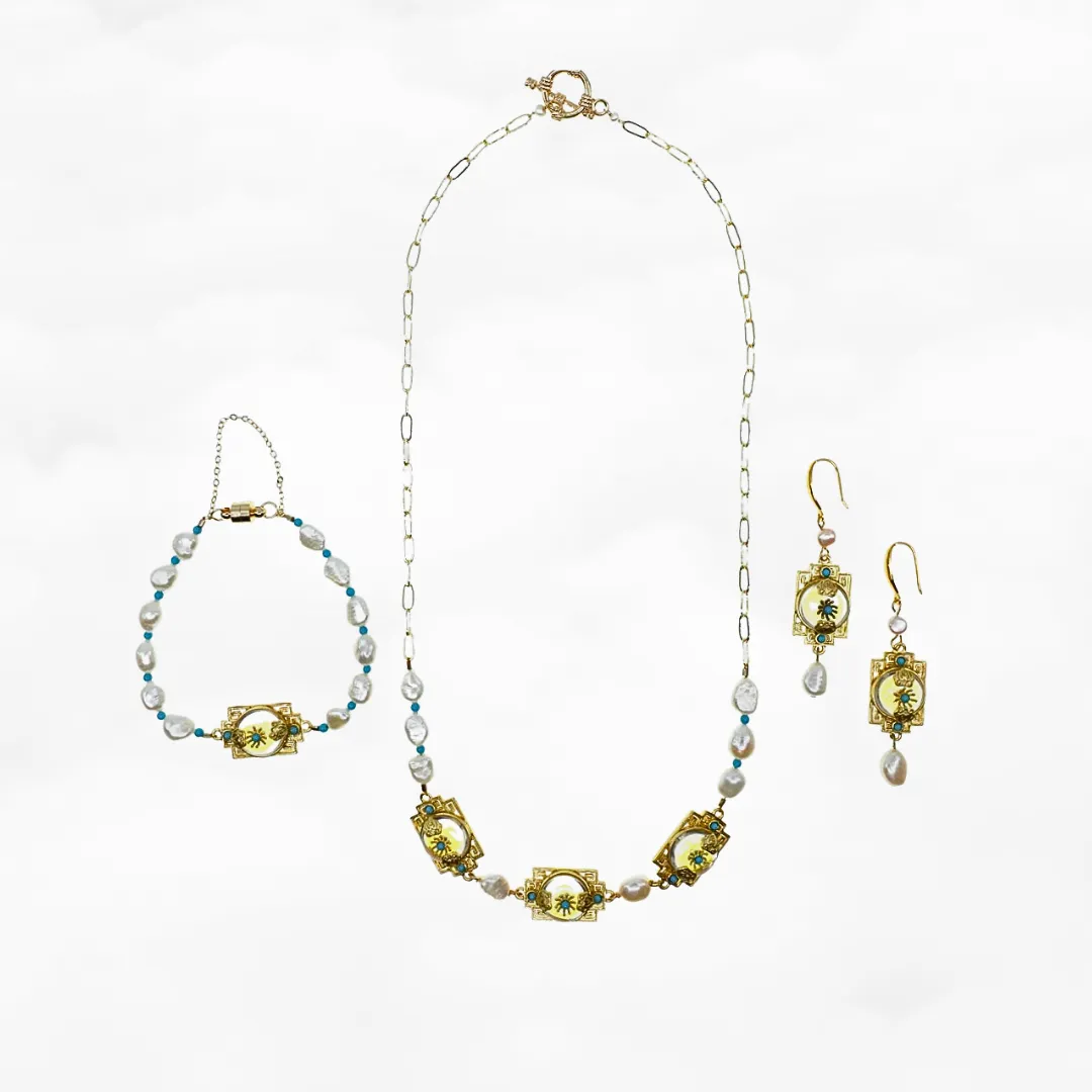 Baroque Pearl Palatial Necklace Bracelet and Earrings Set