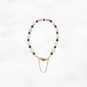 Beaded Baroque Pearl Bracelet (Red and Green)