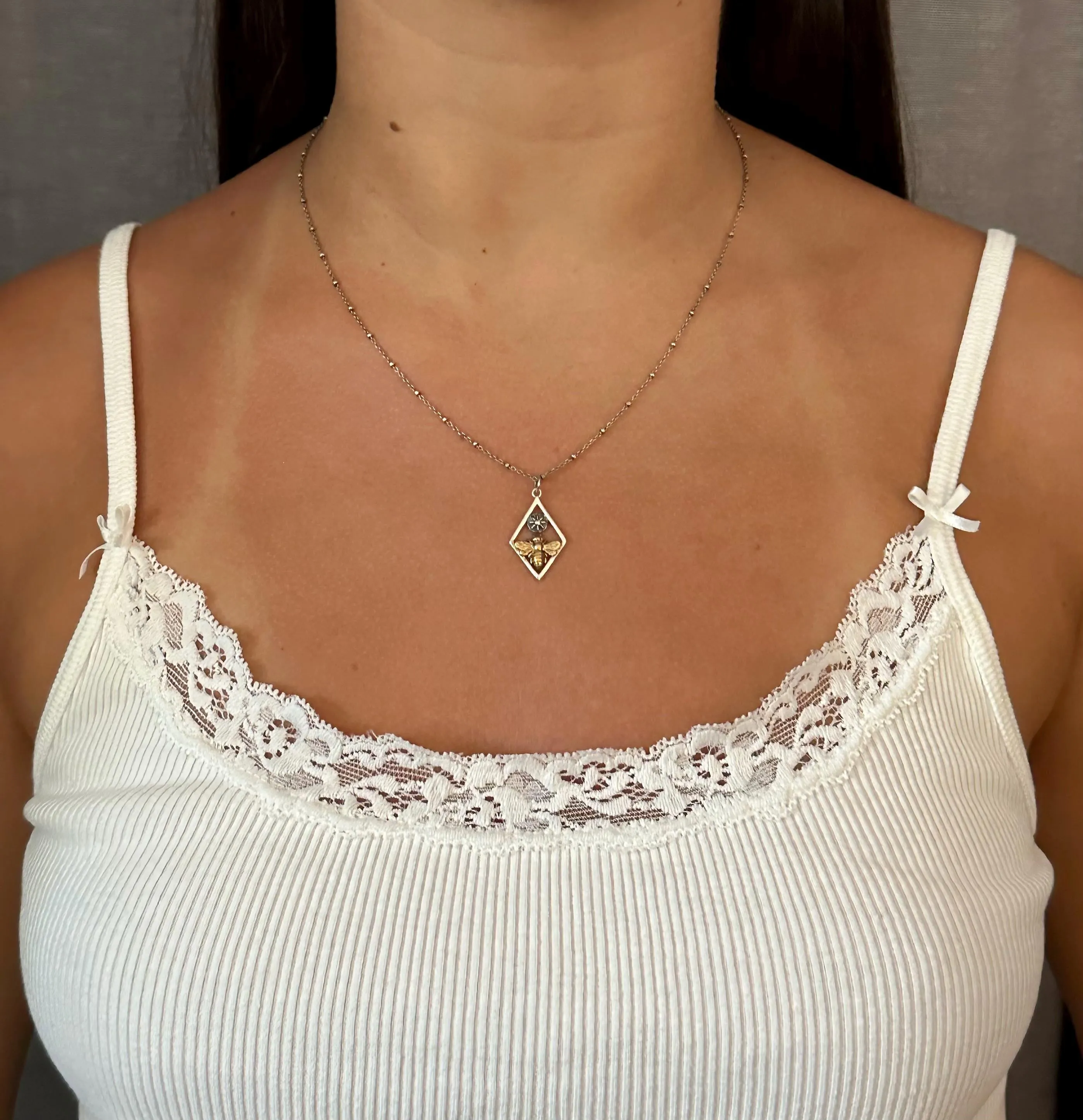 Bee and Sun in Diamond Necklace