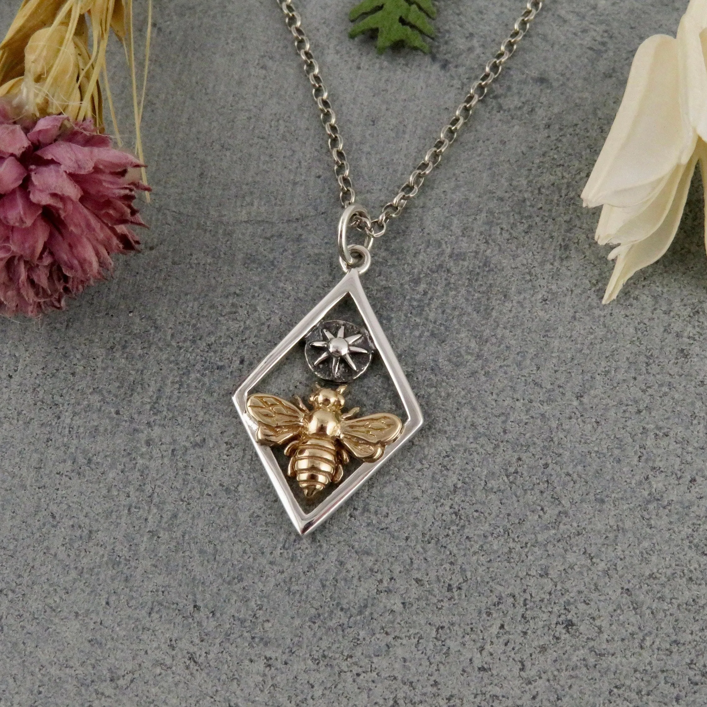 Bee and Sun in Diamond Necklace