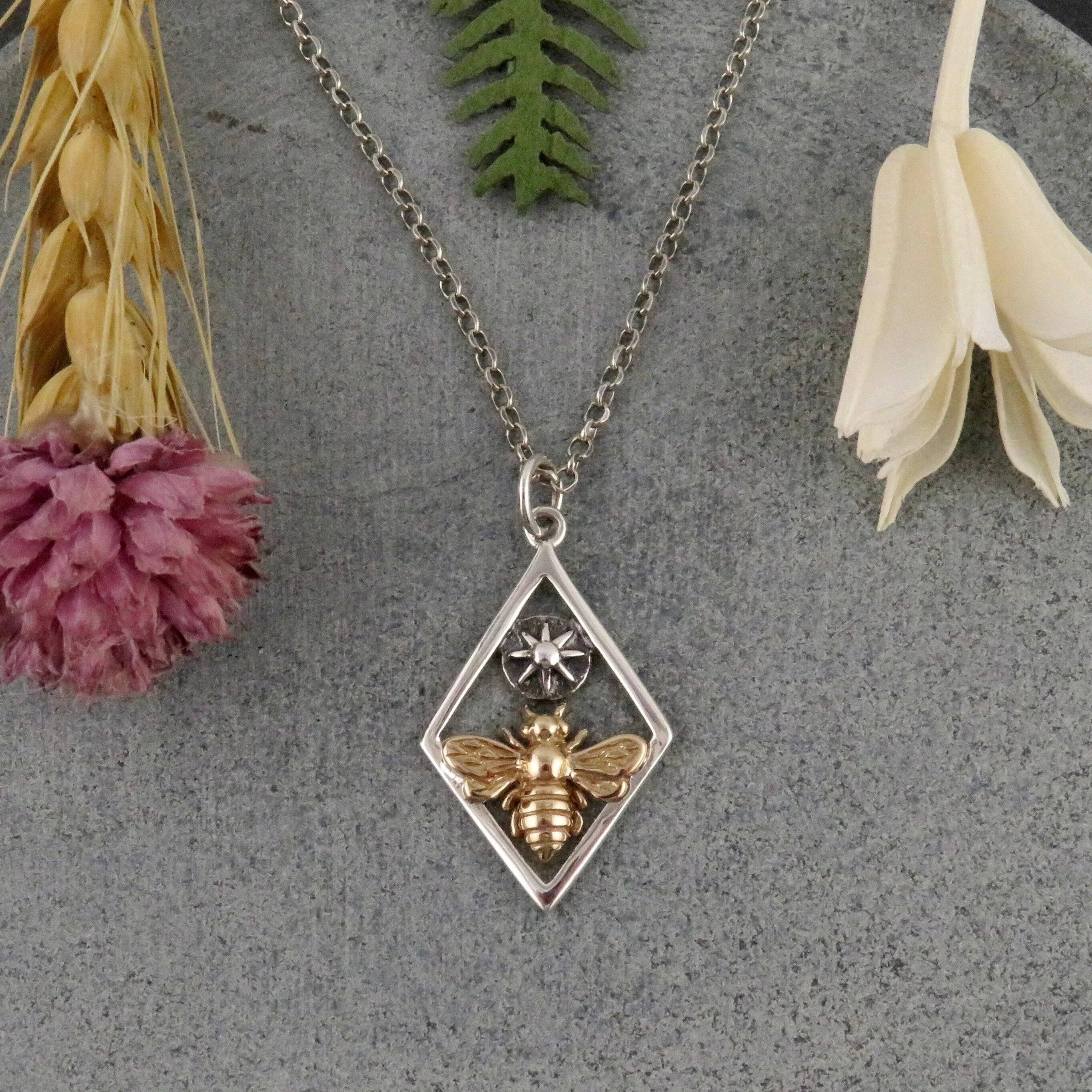 Bee and Sun in Diamond Necklace