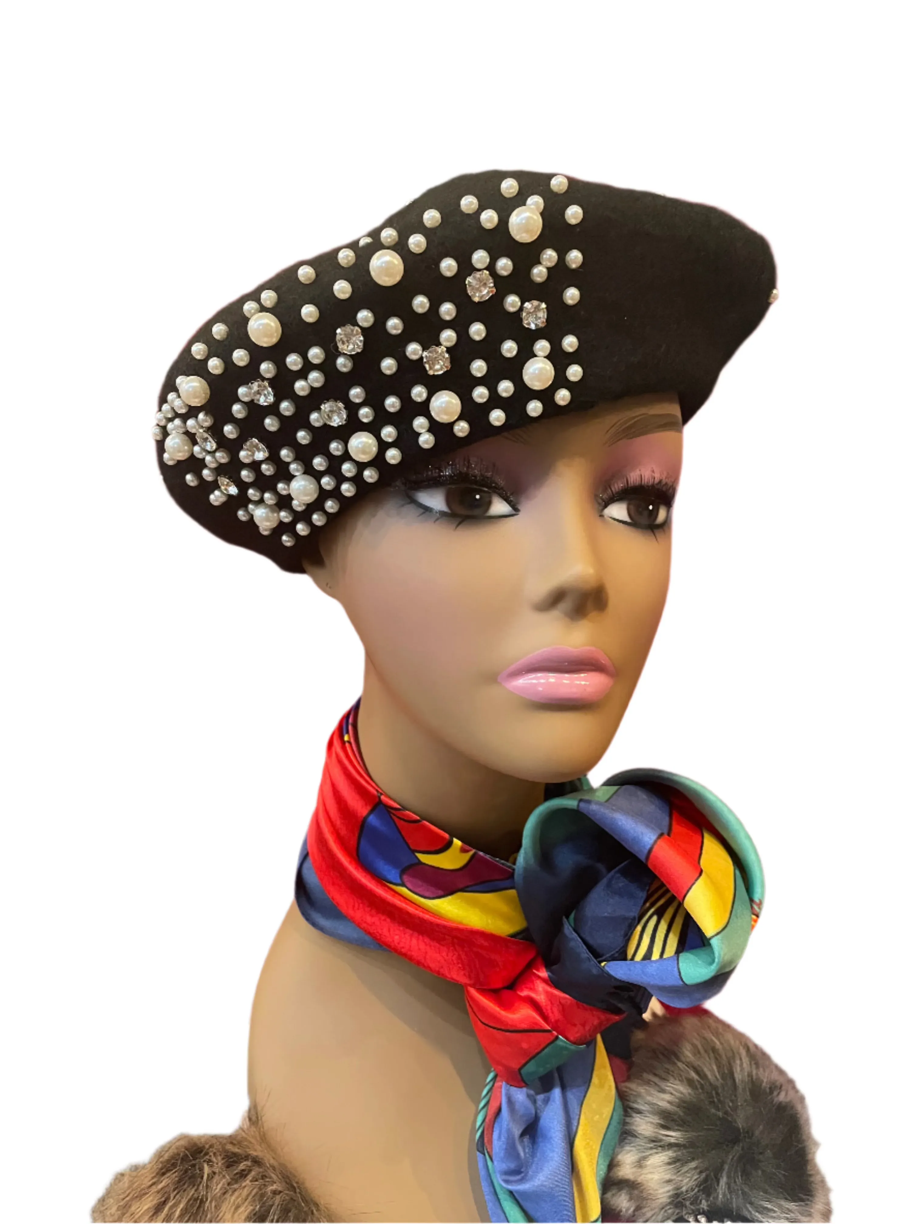 Beret Pearl Stones embellished