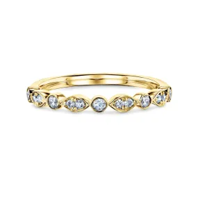 Bezel Pave Diamond Bead-Patterned Gold Band