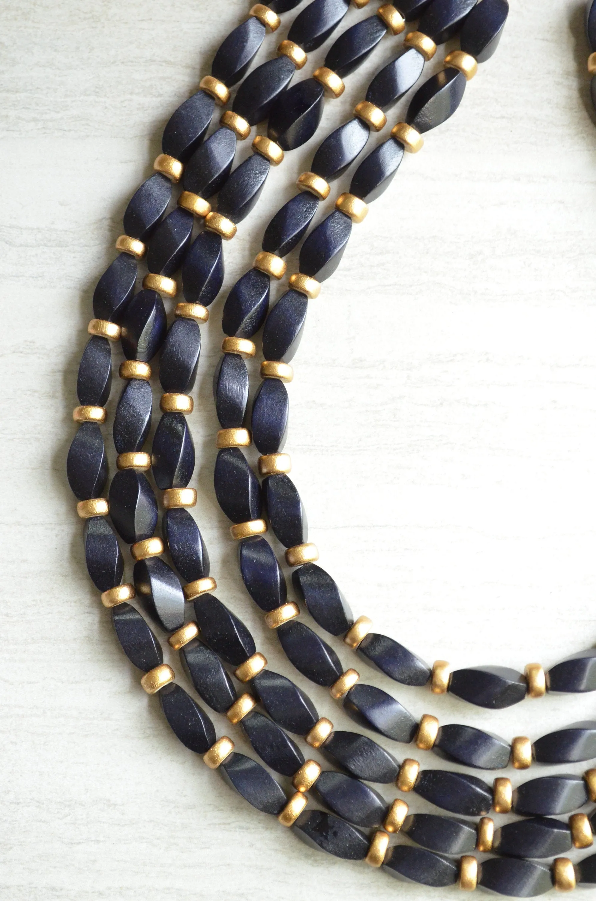 Black Gold Wood Statement Necklace Beaded Chunky Necklace - Sabrina