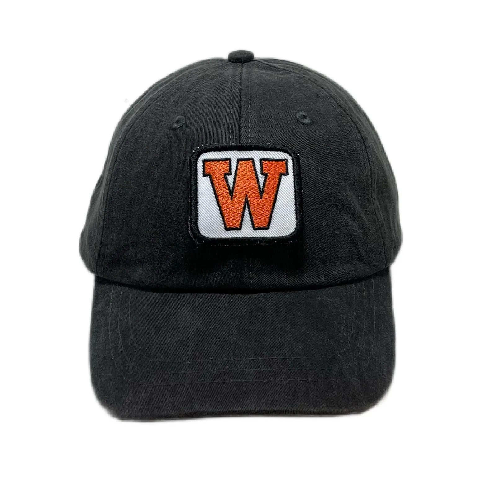 Black Pigment Dyed Full Coverage Patched Hat | West De Pere 6 Panel Dad Hat