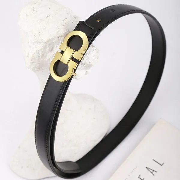 Black Women's Leather Belts with Gold Double Ring Buckle Belt 黑色女士金色雙環扣皮帶 KCBELT1128