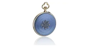 Blue Guilloche Enamel & Diamond Watch Pendant