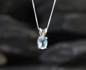 Blue Topaz Pendant - December Birthstone Necklace - Blue Dainty Necklace