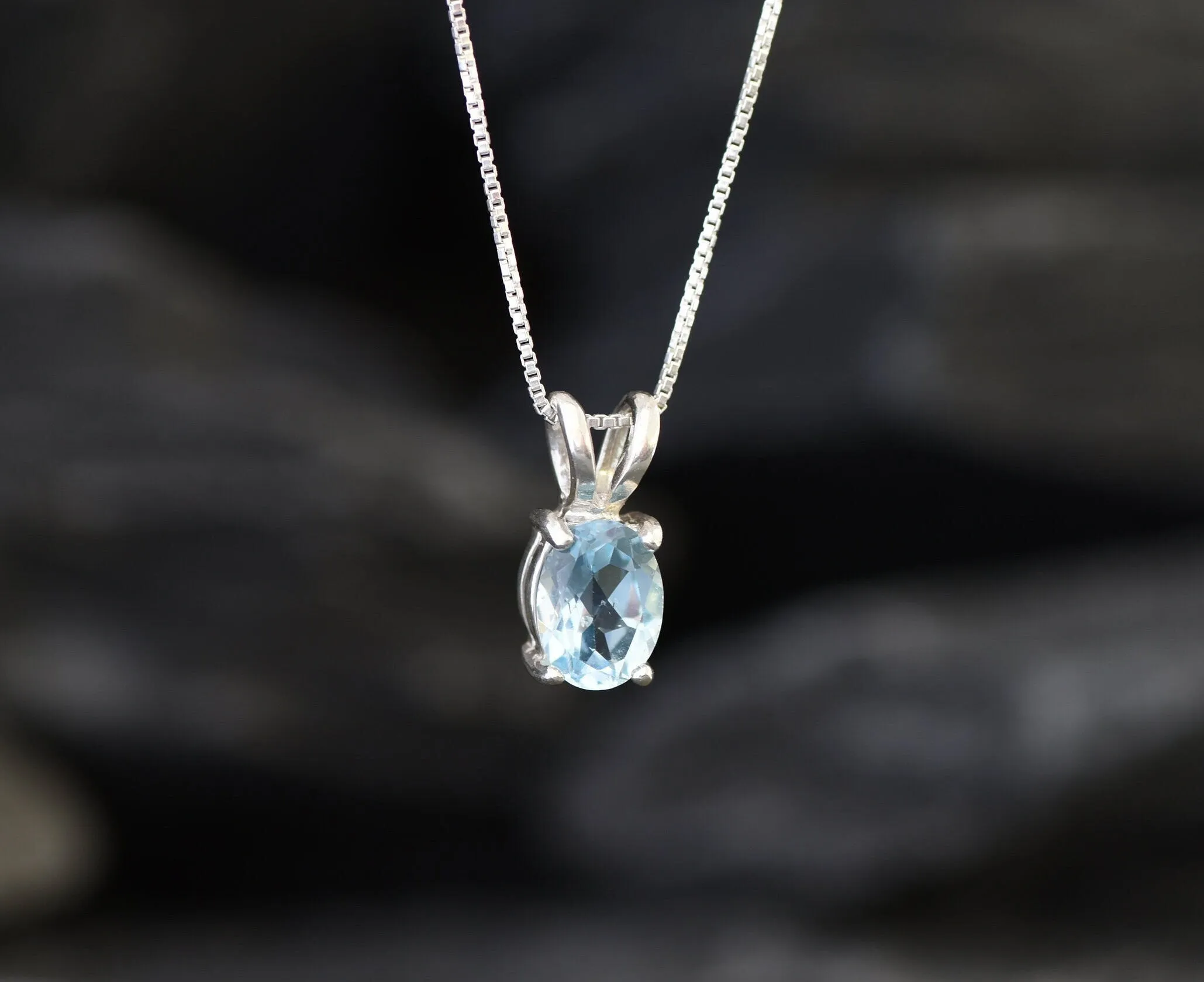 Blue Topaz Pendant - December Birthstone Necklace - Blue Dainty Necklace