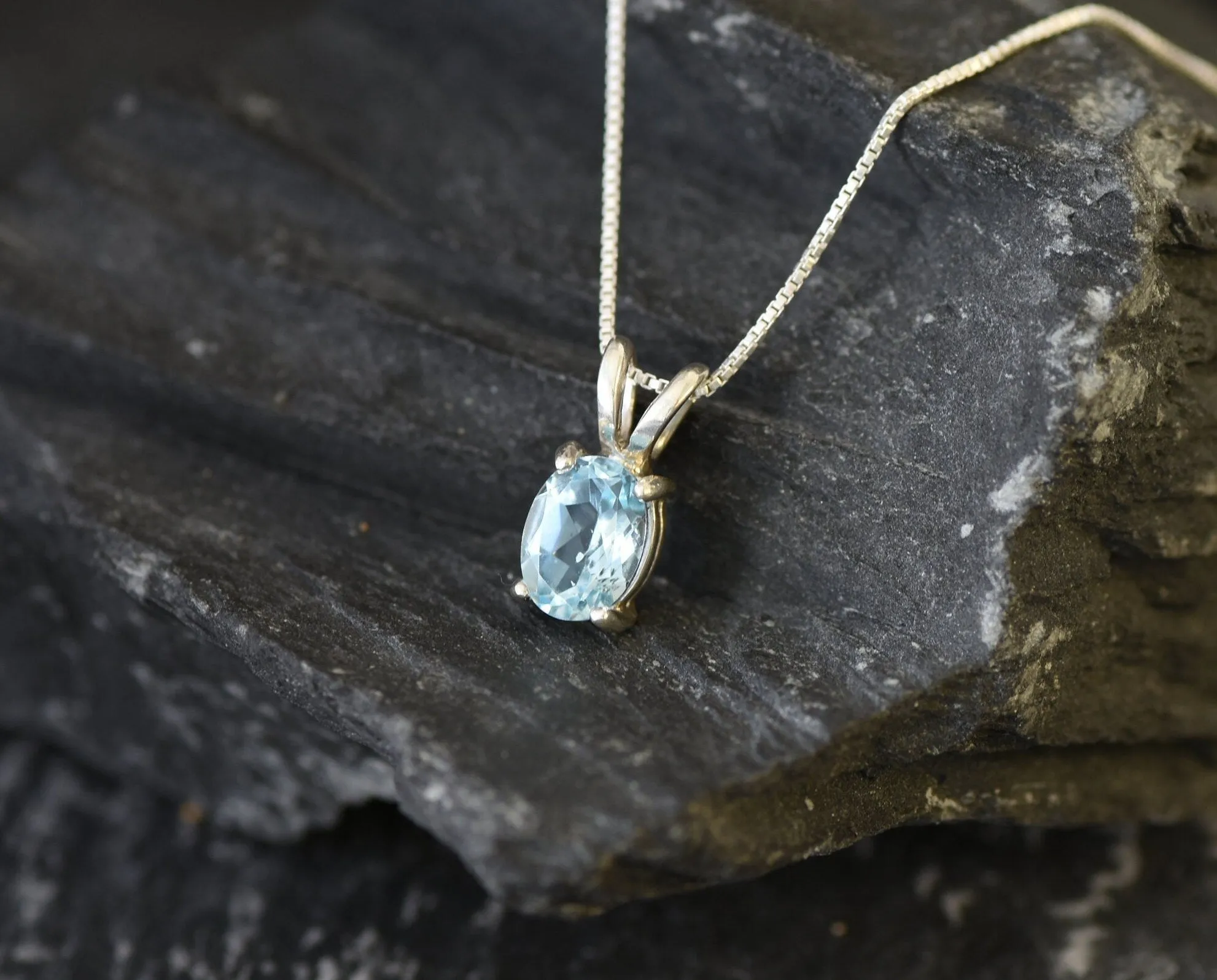 Blue Topaz Pendant - December Birthstone Necklace - Blue Dainty Necklace