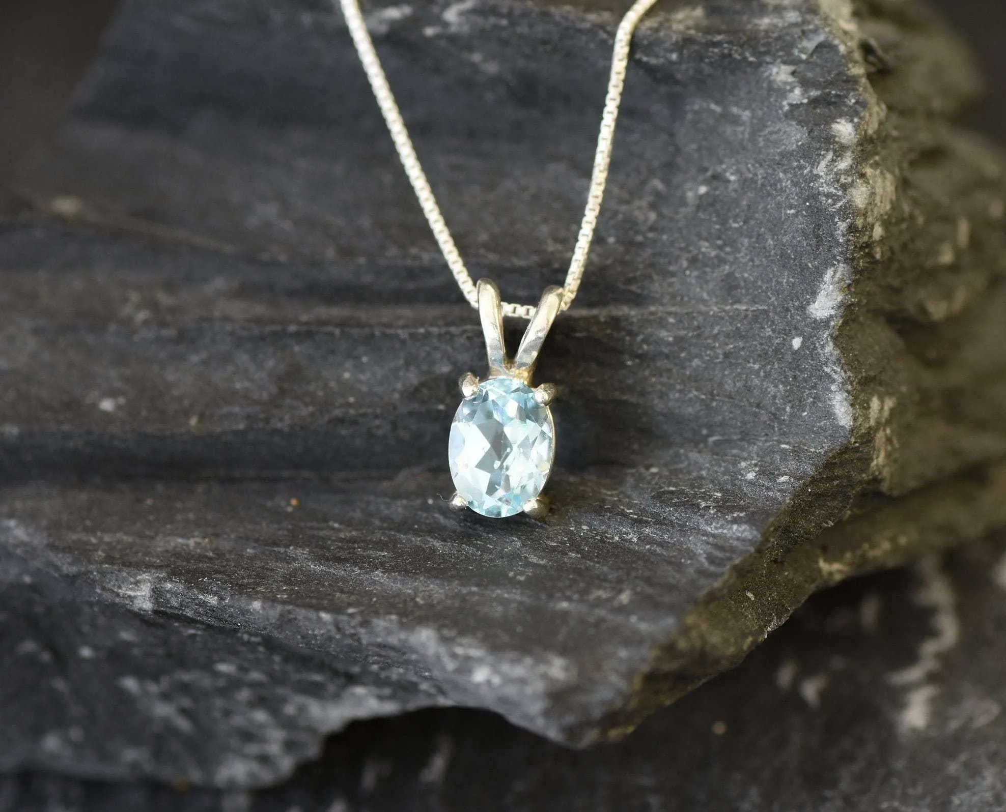 Blue Topaz Pendant - December Birthstone Necklace - Blue Dainty Necklace