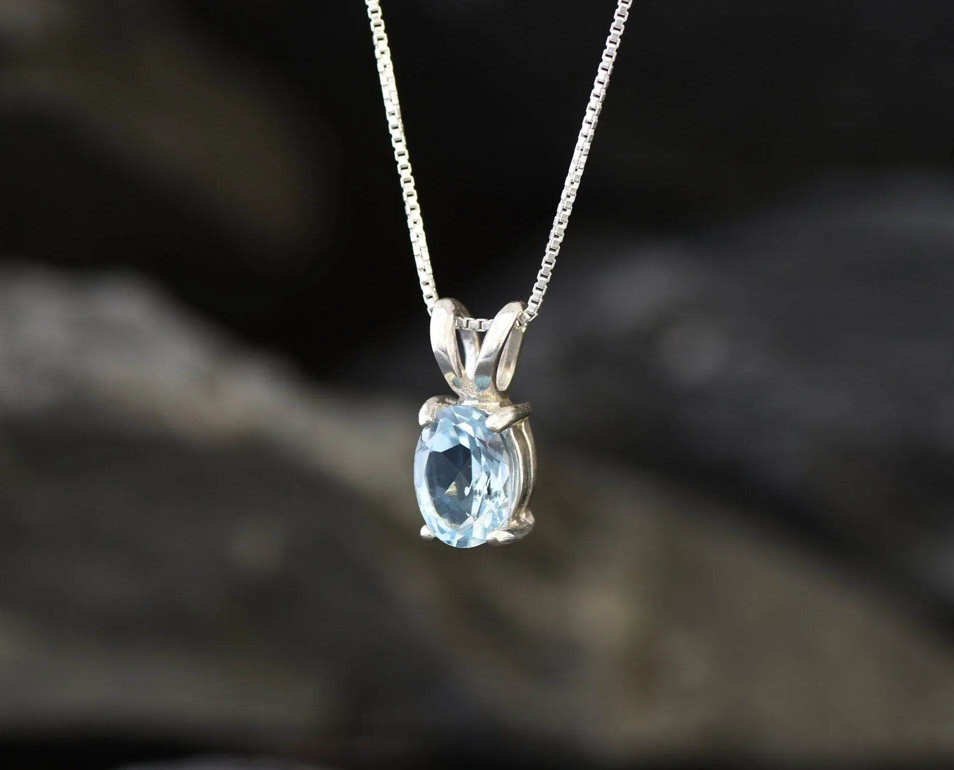 Blue Topaz Pendant - December Birthstone Necklace - Blue Dainty Necklace