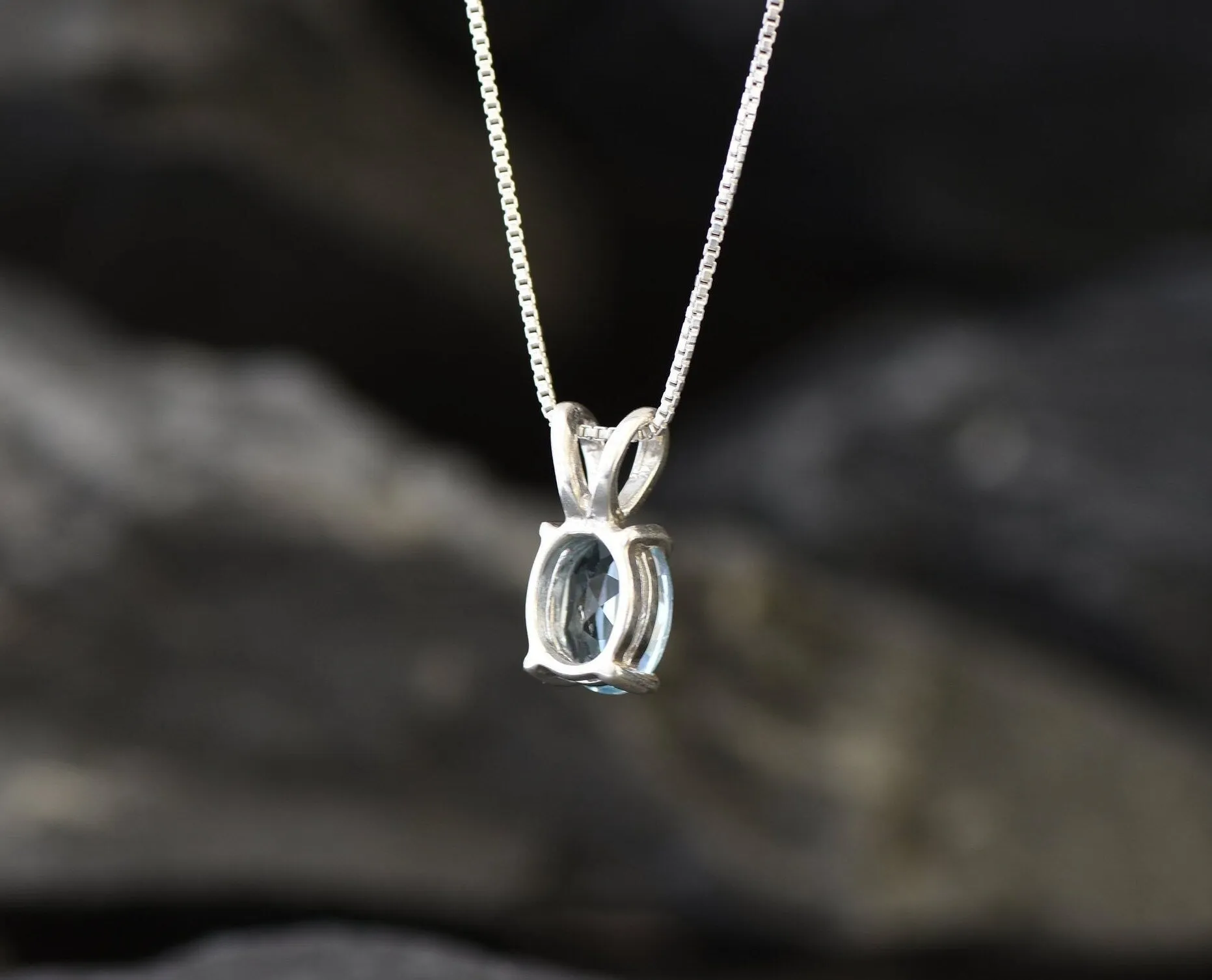 Blue Topaz Pendant - December Birthstone Necklace - Blue Dainty Necklace