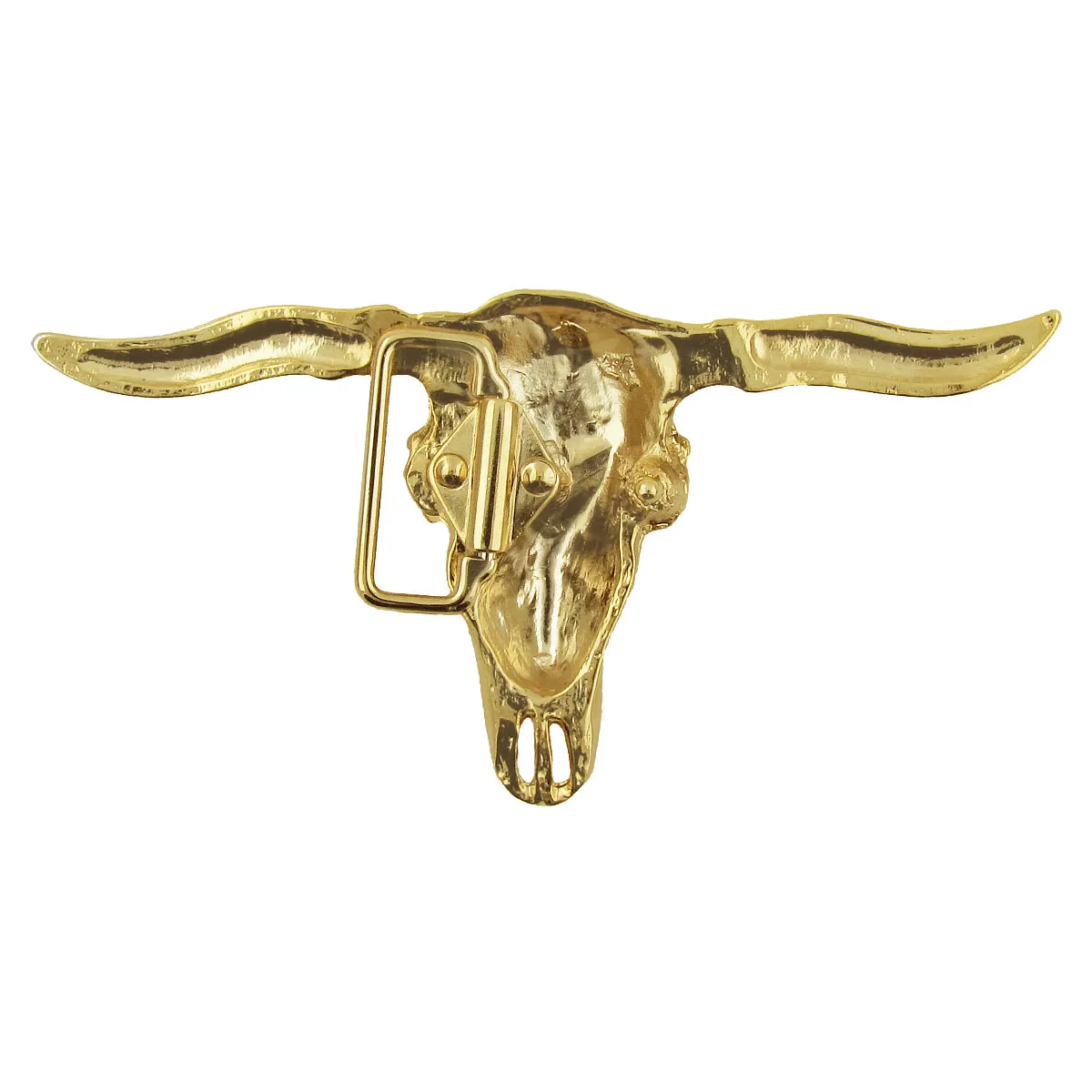 Brass Longhorn Skull Belt Buckle