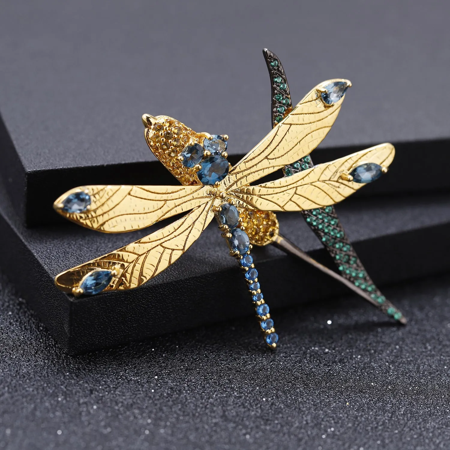 Brooch Pendant Dual-use Natural Topaz Dragonfly Pendant Silver Necklace for Women