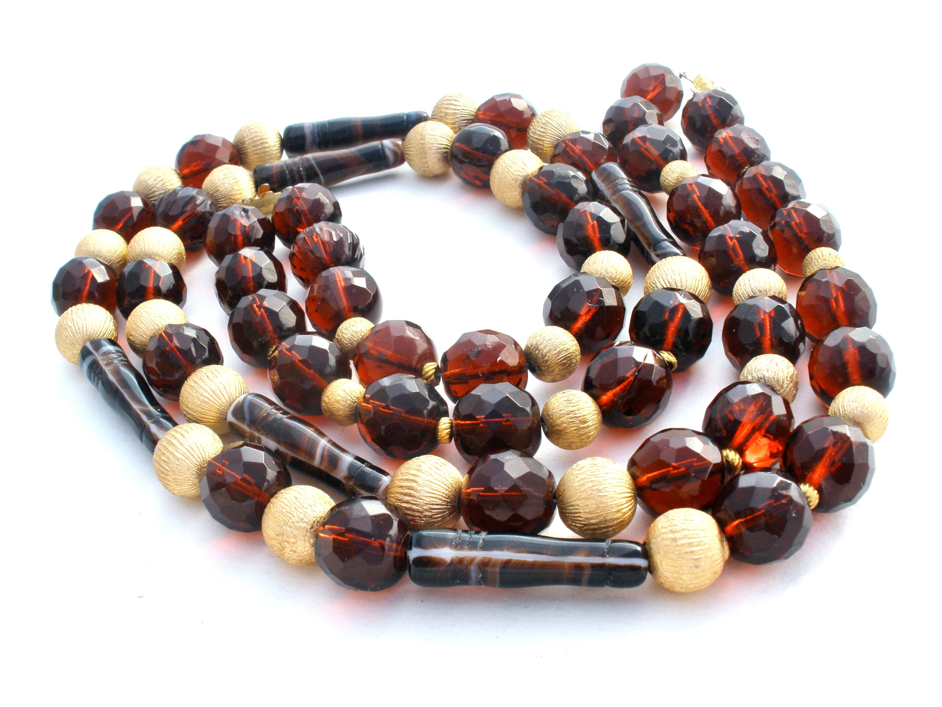 Brown Glass & Gold Bead Necklace Vintage