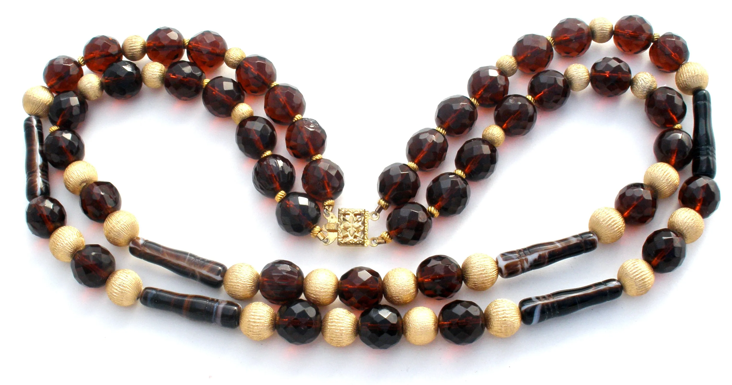 Brown Glass & Gold Bead Necklace Vintage