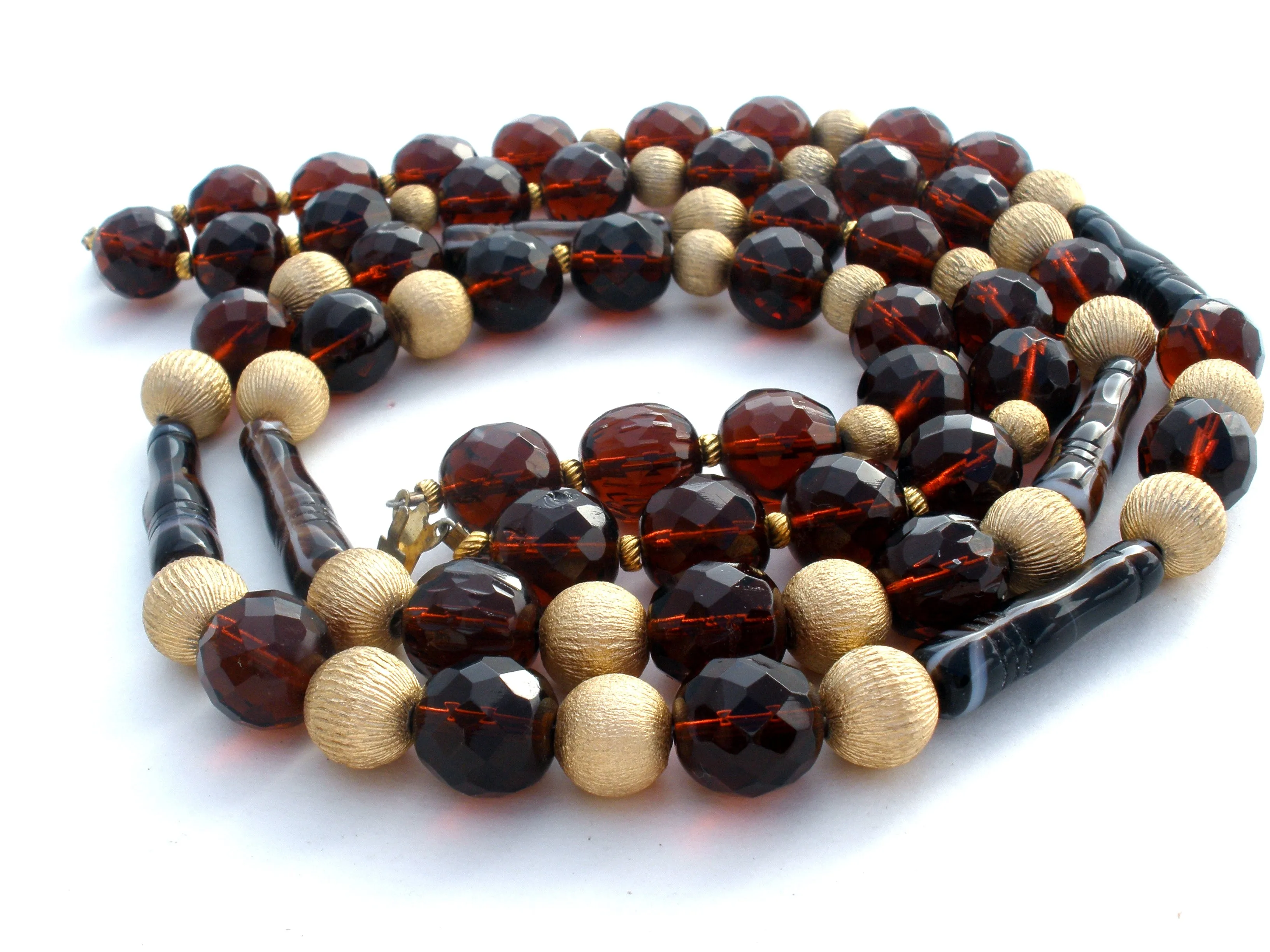 Brown Glass & Gold Bead Necklace Vintage