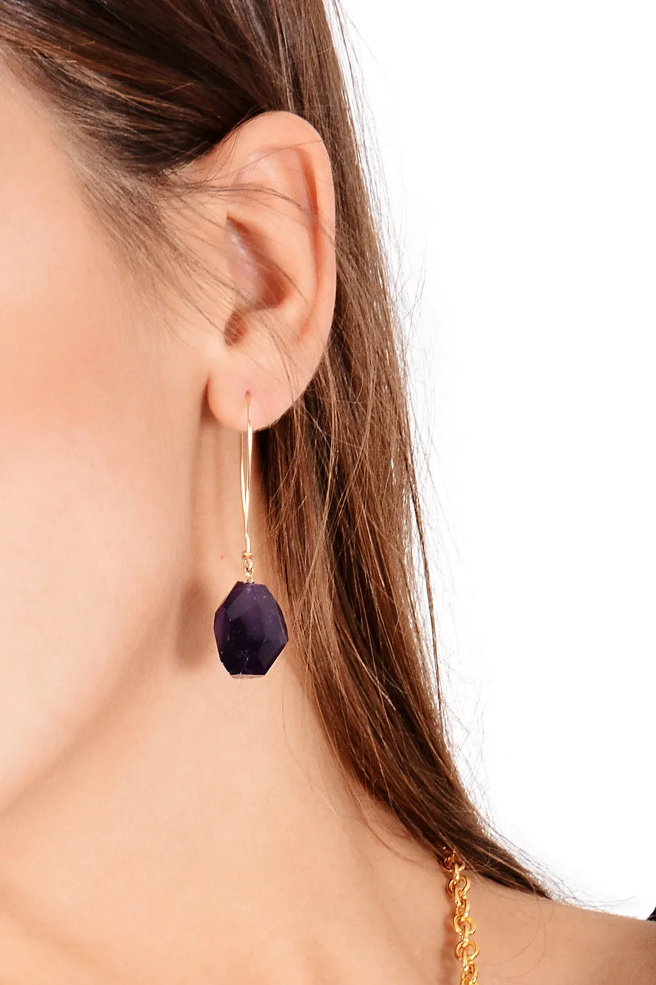 BY THE STONES AMETHYST Long Hook Earrings