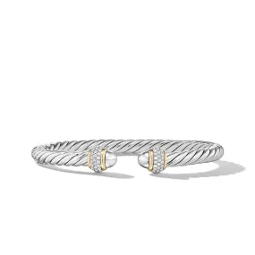 Cable Bracelet in Sterling Silver Domes with 18K Yellow Gold and Diamonds