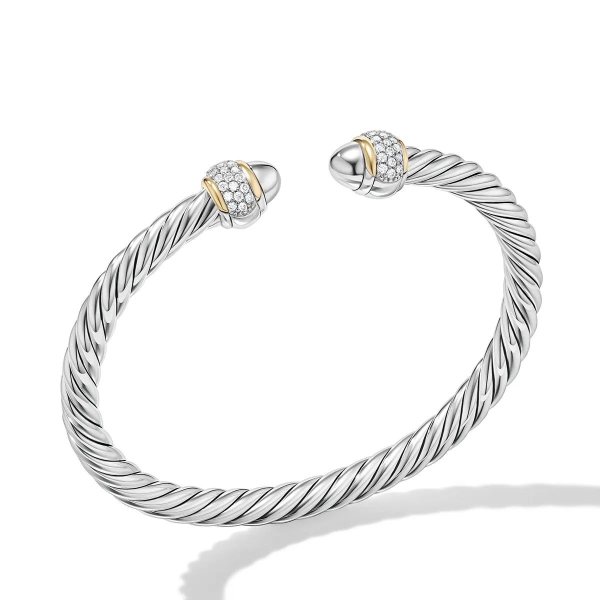 Cable Bracelet in Sterling Silver Domes with 18K Yellow Gold and Diamonds