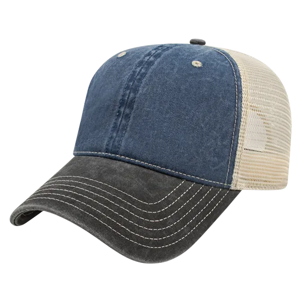 Cap America Custom Embroidered Hat with Logo - Washed Pigment Dyed Trucker Mesh Cap i3027