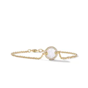 Center Station Chain Bracelet in 18K Yellow Gold with Mother of Pearl and Pave Diamonds