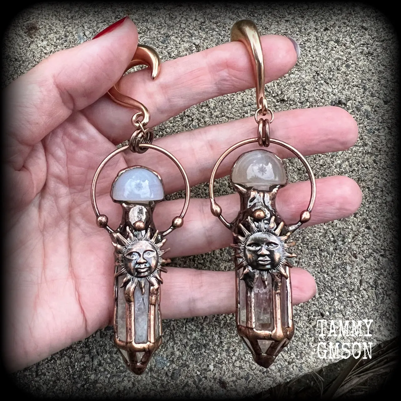 Clear quartz gauged earrings-Sun God ear weights