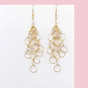 Clear Quartz Gold Chain Loop Earrings