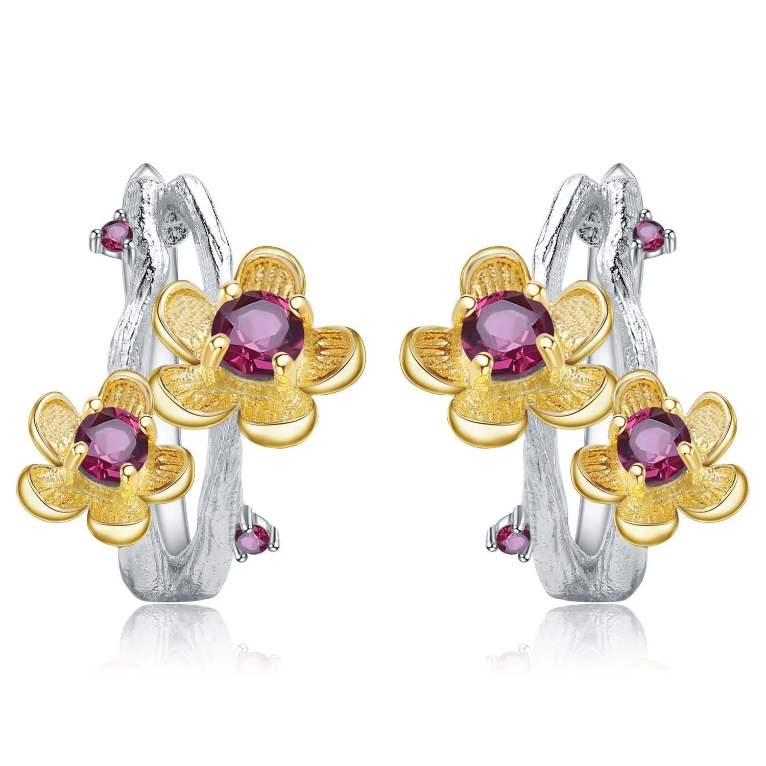 Colourful Gemstone Natural Floral Sterling Silver Studs Earrings for Women