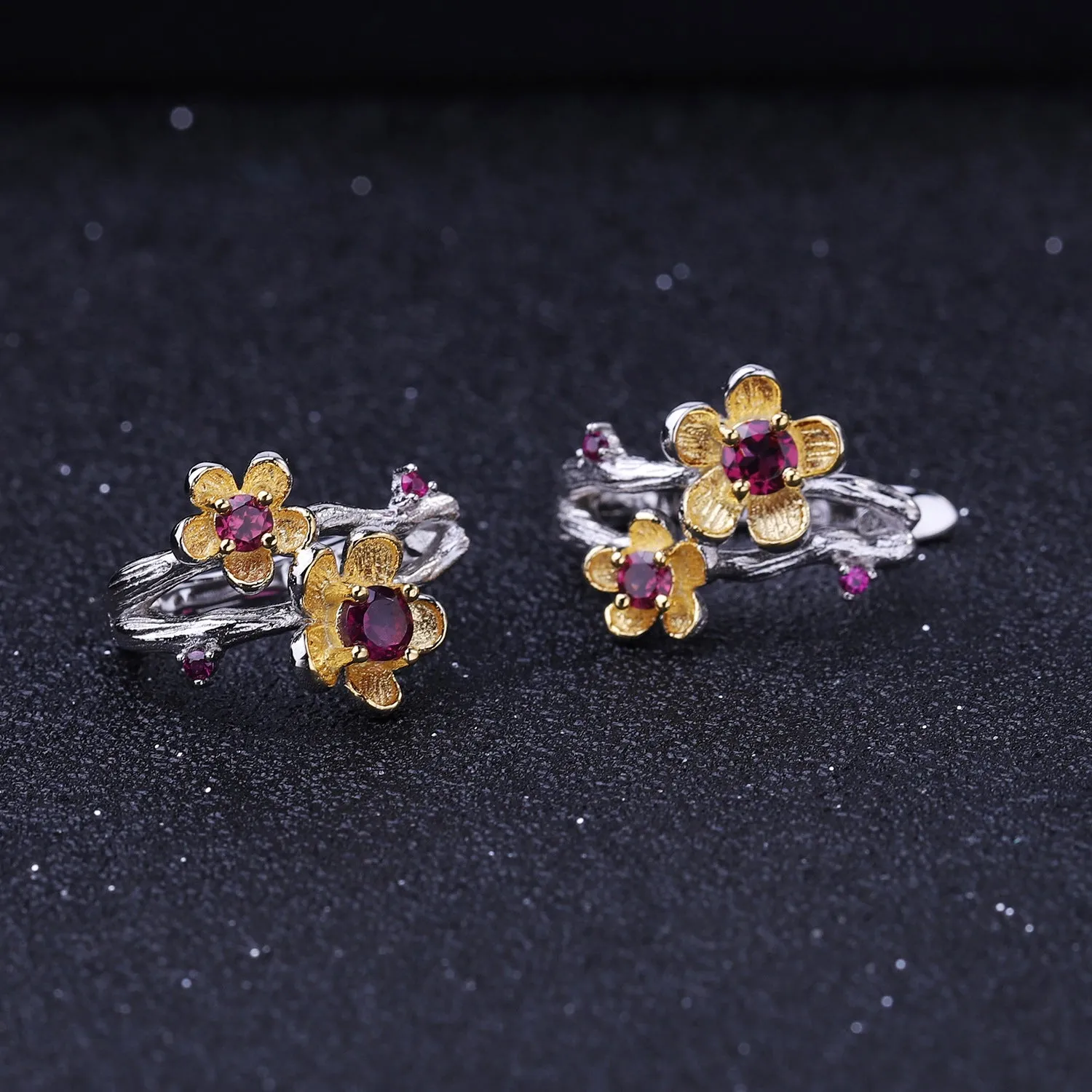 Colourful Gemstone Natural Floral Sterling Silver Studs Earrings for Women