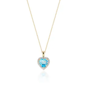 Cordilia Blue Topaz and Diamond Heart Necklace, 14k Yellow Gold