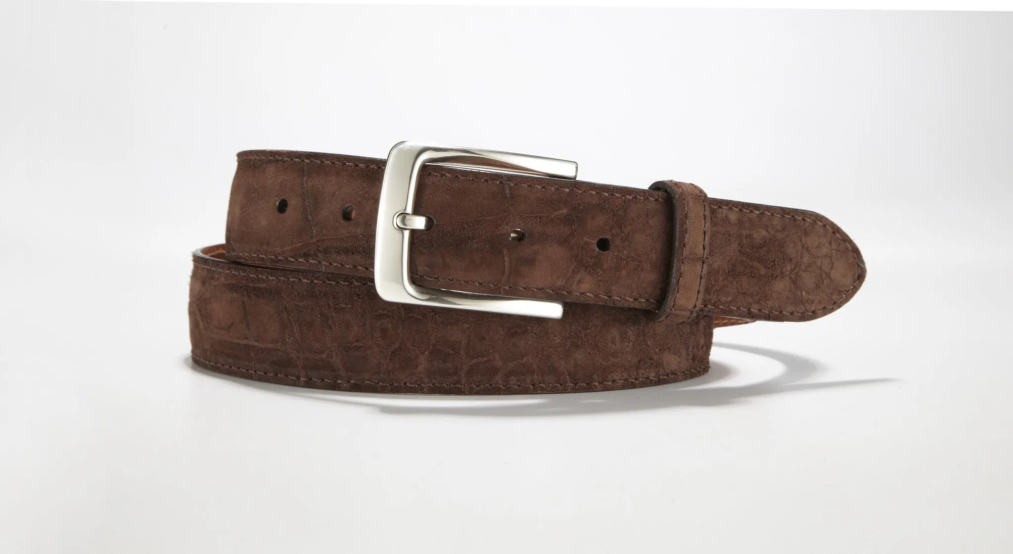 Crocodile Suede Belt 1 3/8" - 35mm (Brown)