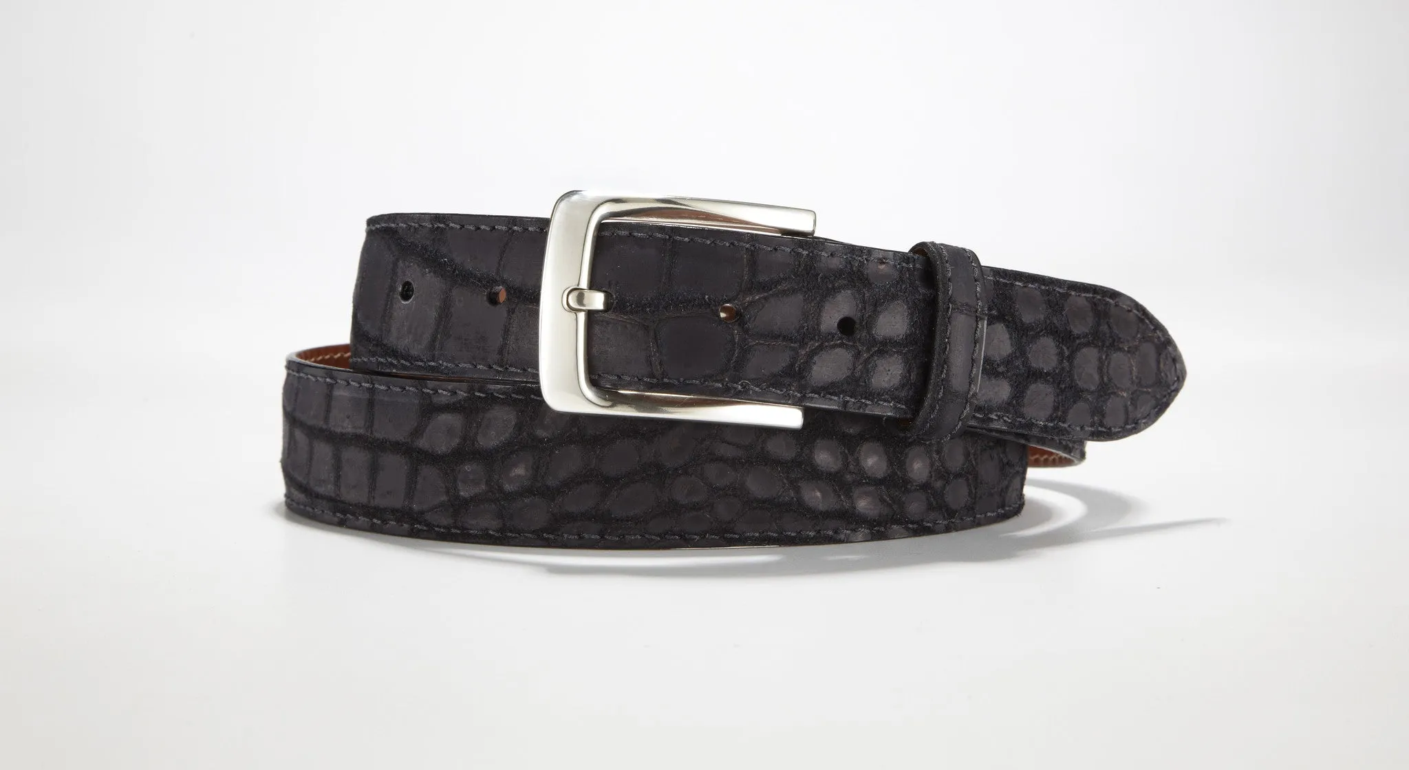 Crocodile Suede Belt 1 3/8" - 35mm (Brown)