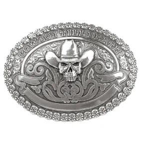 Crumrine Silver Oval Raised Skull Cowboy Belt Buckle 38016