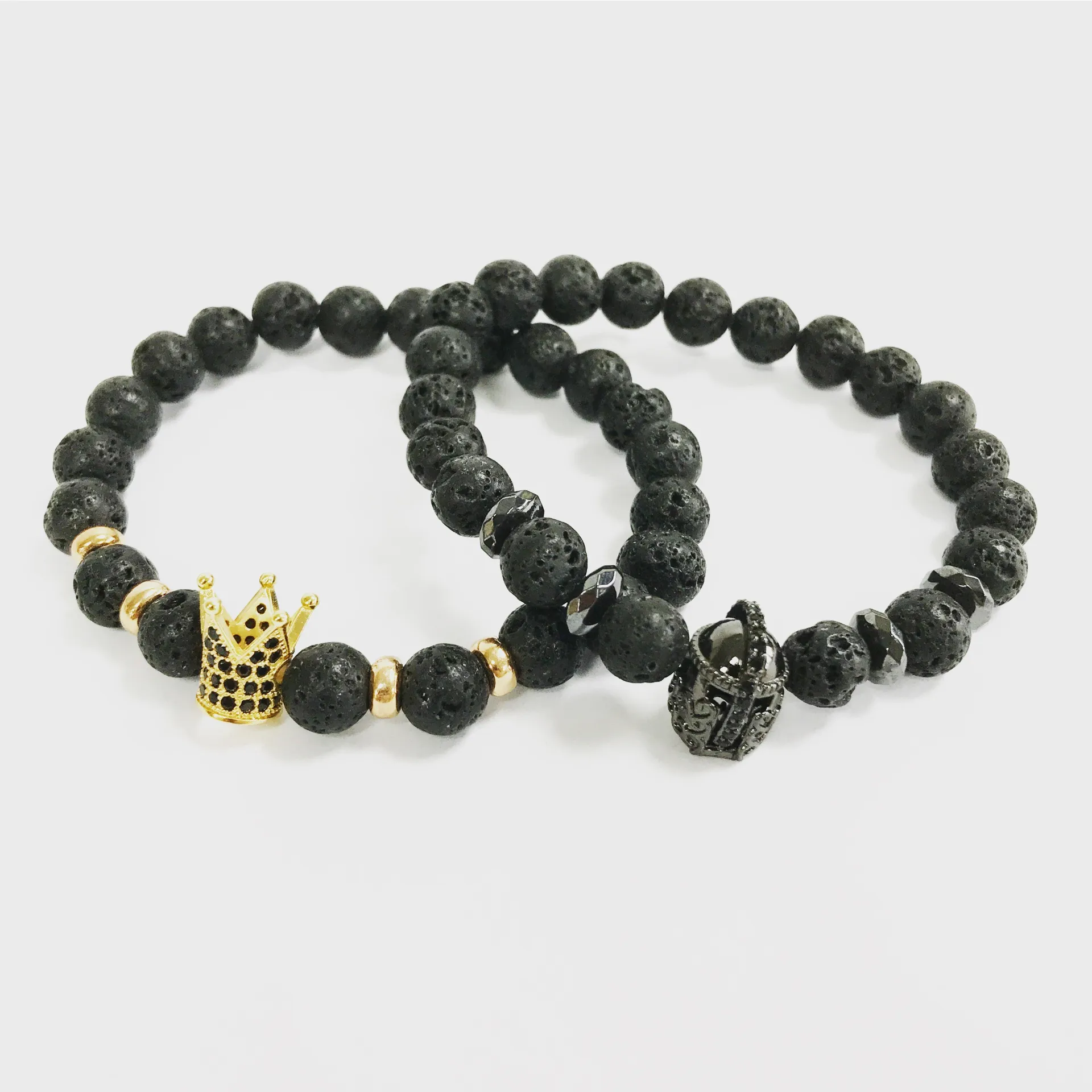 Crystal Crown Black Agate Gemstone Bracelet - Attract Good Fortune & Protection