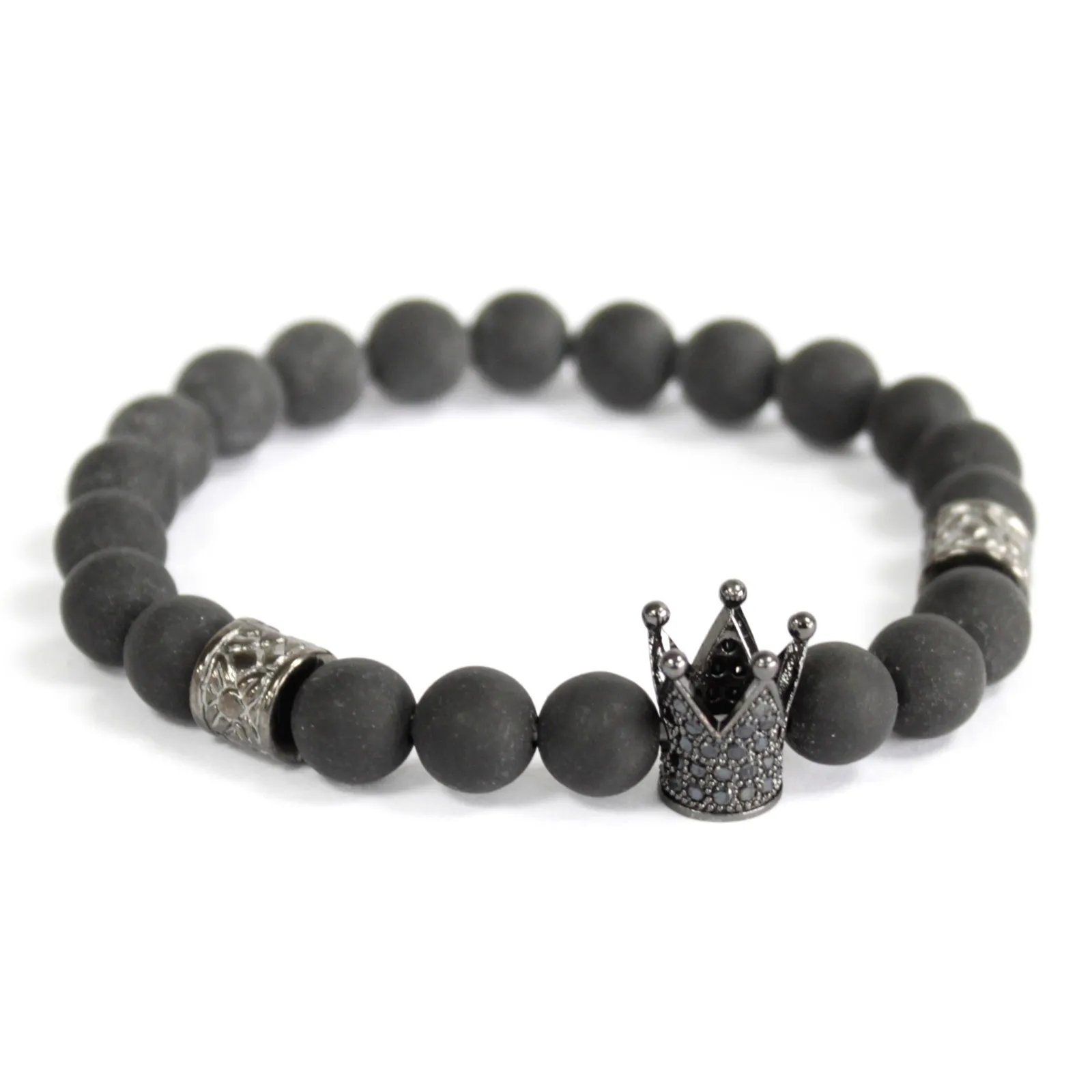 Crystal Crown Black Agate Gemstone Bracelet - Attract Good Fortune & Protection