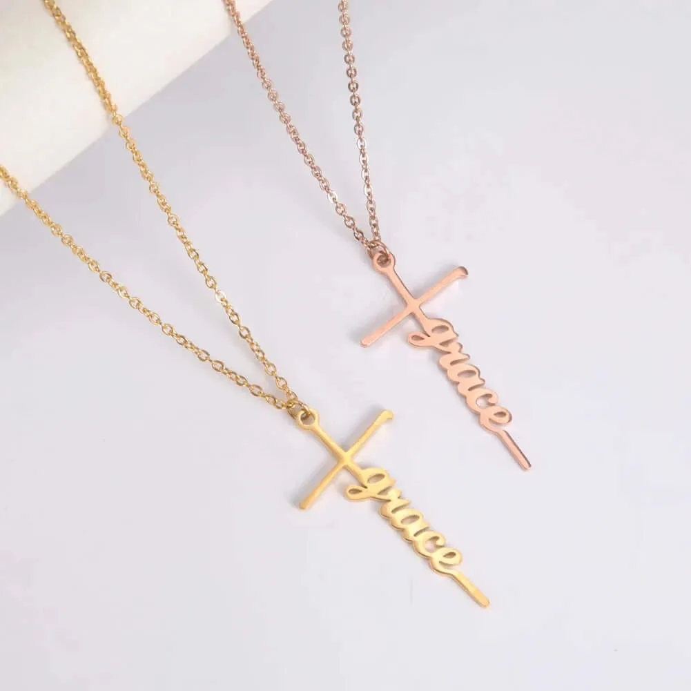 Custom Stainless Steel Name Cross Pendant Necklace