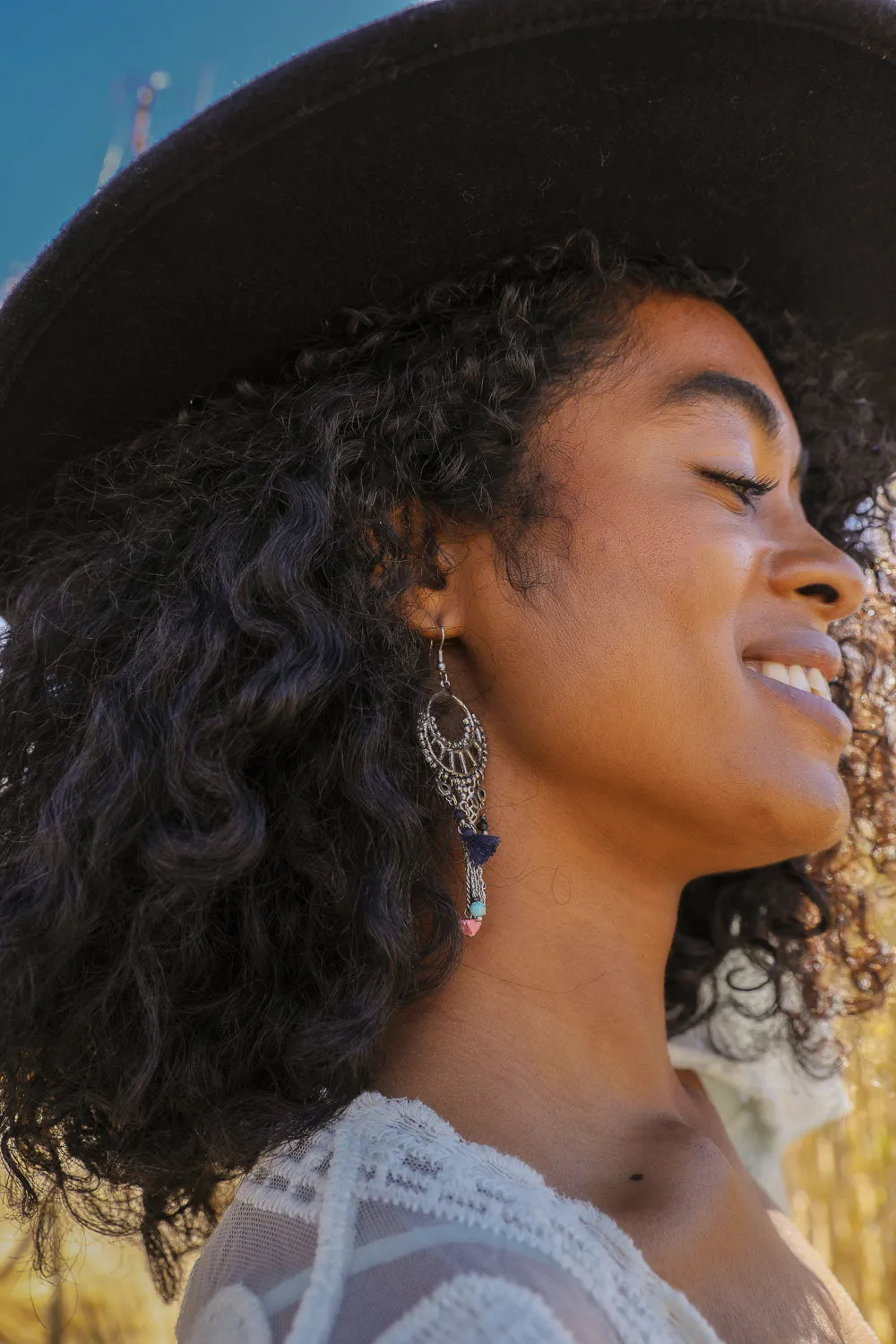 Dangling Rose Quartz & Fringe Earrings