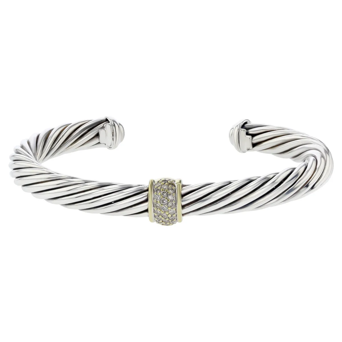 David Yurman Cable Classics Station Bracelet with 18K Yellow Gold and Pave Diamonds