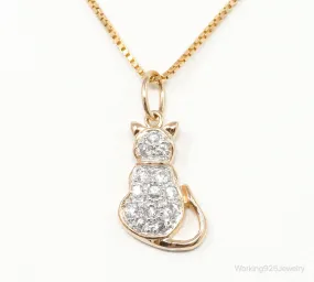 Designer Cubic Zirconia Gold Vermeil Cat Sterling Silver Necklace