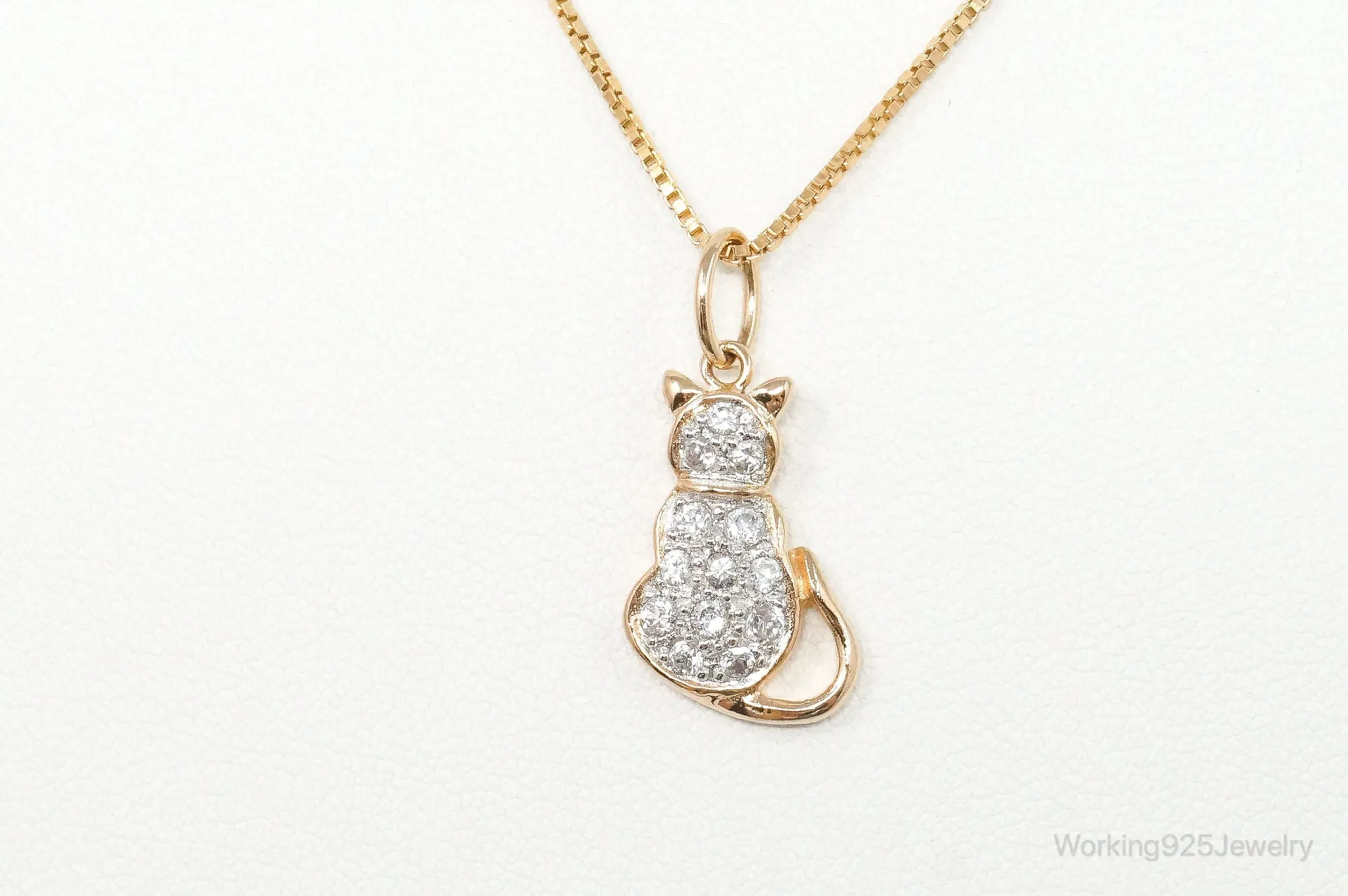 Designer Cubic Zirconia Gold Vermeil Cat Sterling Silver Necklace