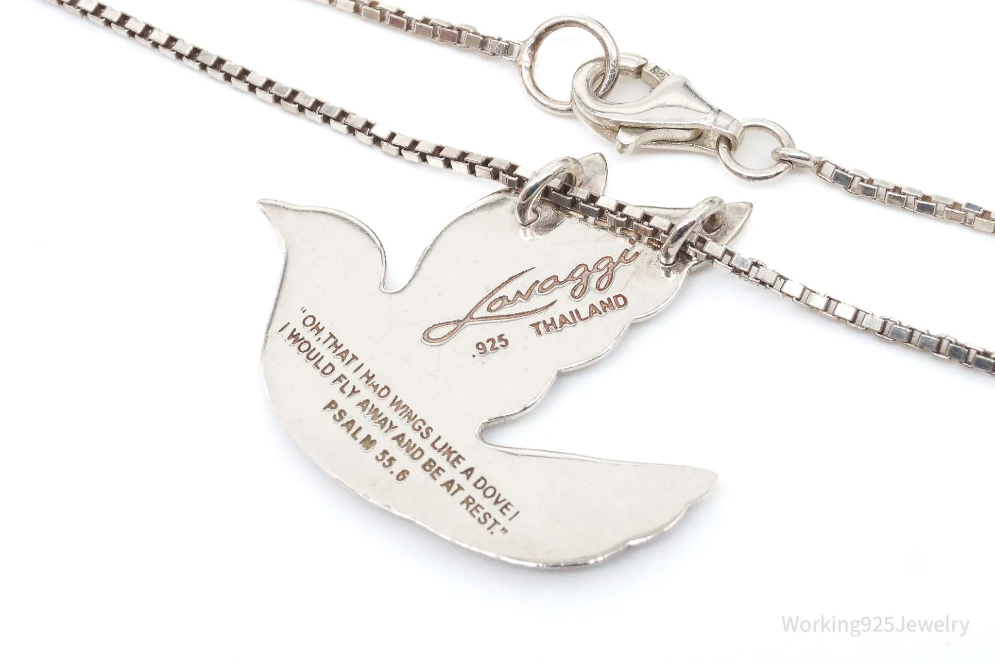 Designer Lavaggi Dove Psalm 55:6 Sterling Silver Necklace