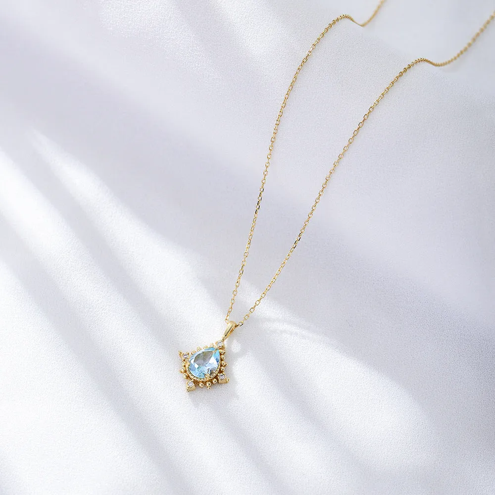 Droplet-shaped Sky Blue Topaz Pendant Silver Necklace for Women