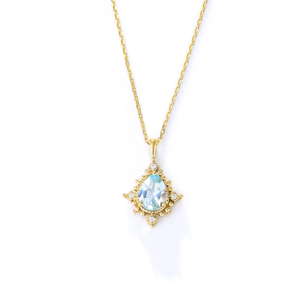 Droplet-shaped Sky Blue Topaz Pendant Silver Necklace for Women