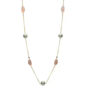 DSL South Sea Pearl, White Topaz & Rose Quartz Necklace