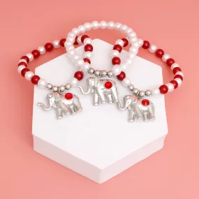 DST Inspired Red White Pearl Elephant Charm Bracelets